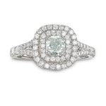 Fancy Bluish Green Radiant Double Halo Diamond Ring