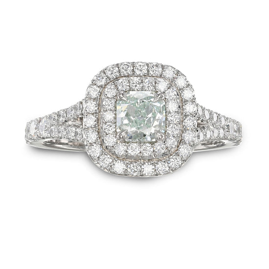 Fancy Bluish Green Radiant Double Halo Diamond Ring