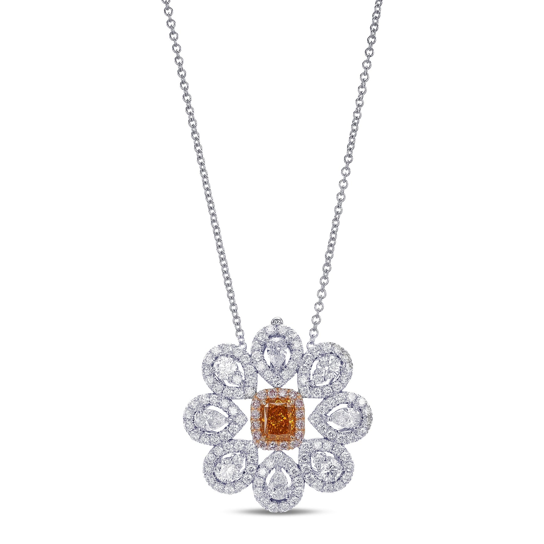 Fancy Vivid Yellowish Orange Radiant Diamond Pin & Pendant