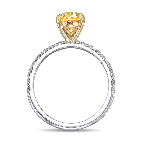 Fancy Vivid Yellow Oval Side Stone Diamond Ring