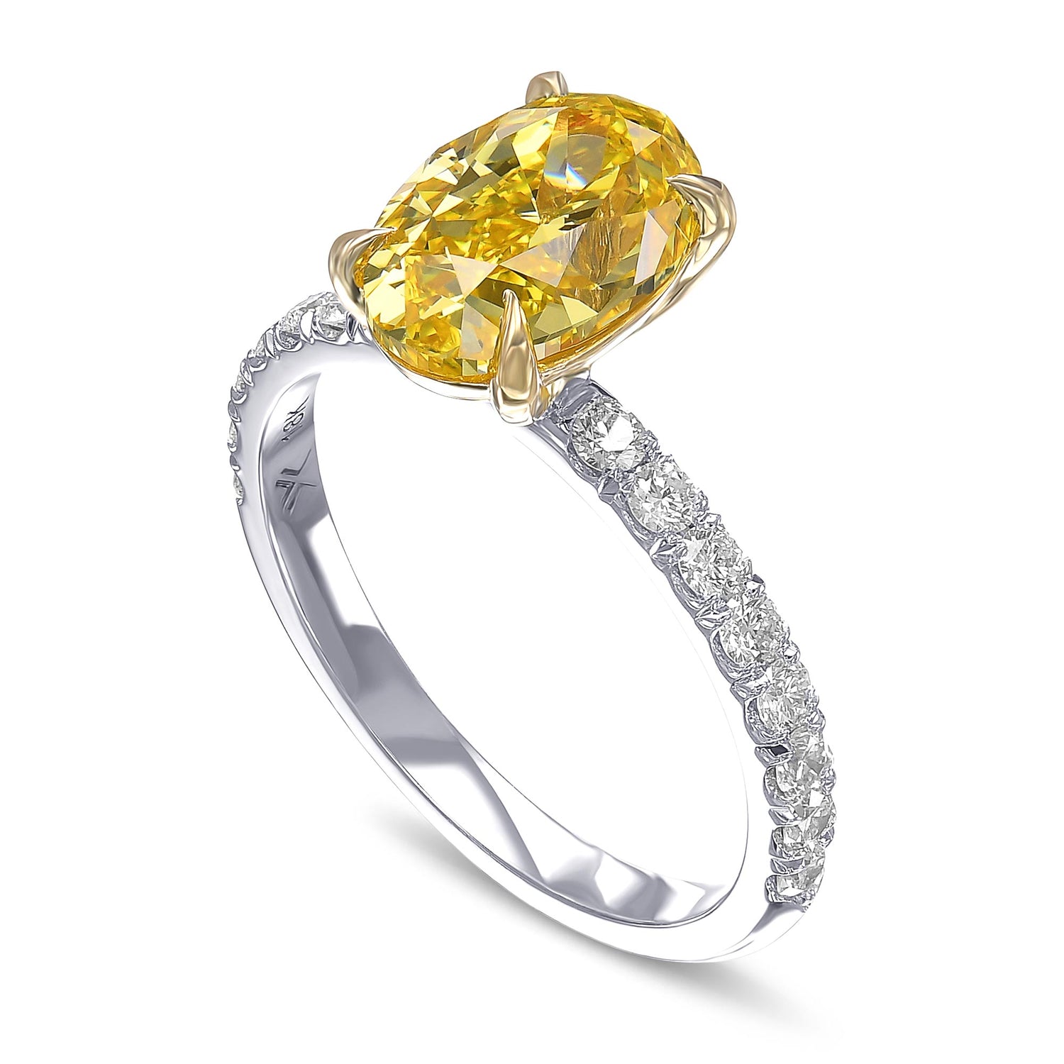 Fancy Vivid Yellow Oval Side Stone Diamond Ring
