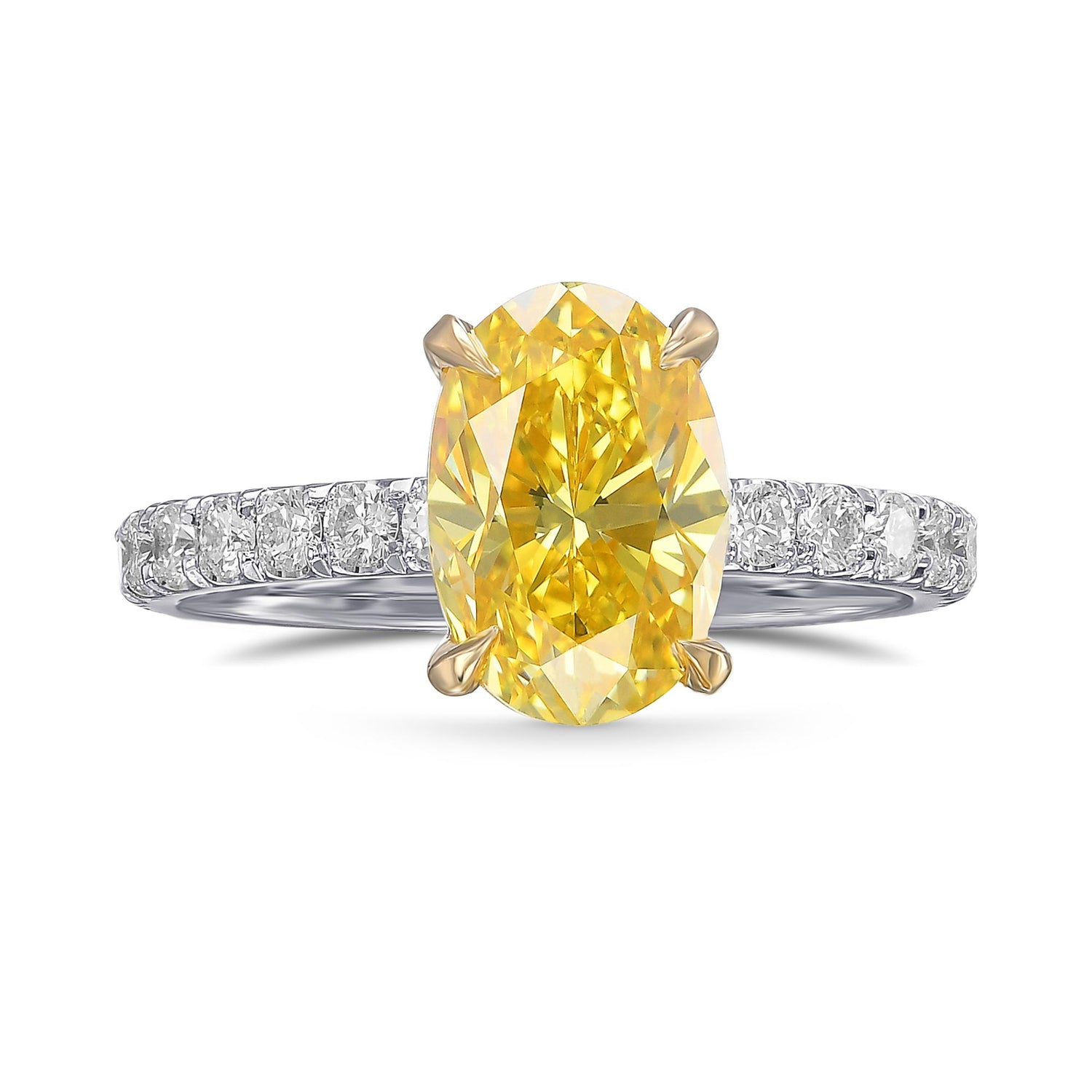 Fancy Vivid Yellow Oval Side Stone Diamond Ring