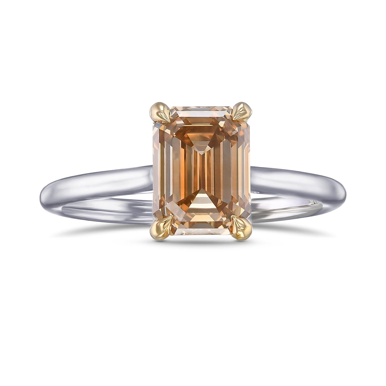Fancy Deep Brownish Yellowish Orange Emerald Solitaire Diamond Ring