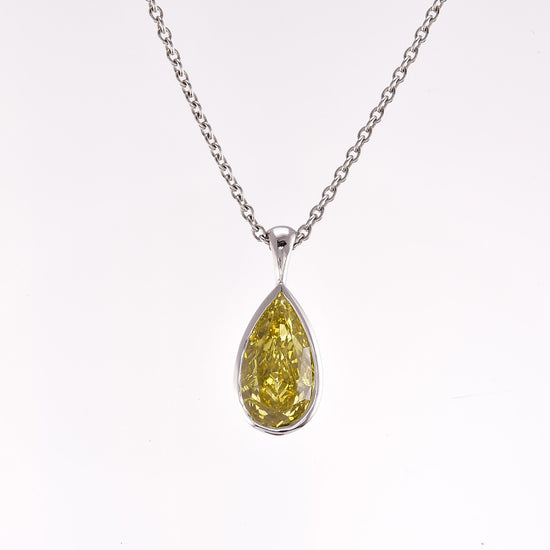 Fancy Vivid Yellow Pear Solitaire Diamond Pendant