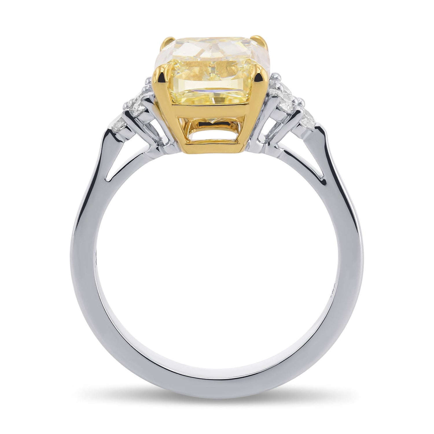 Light Yellow Cushion Side Stone Diamond Ring