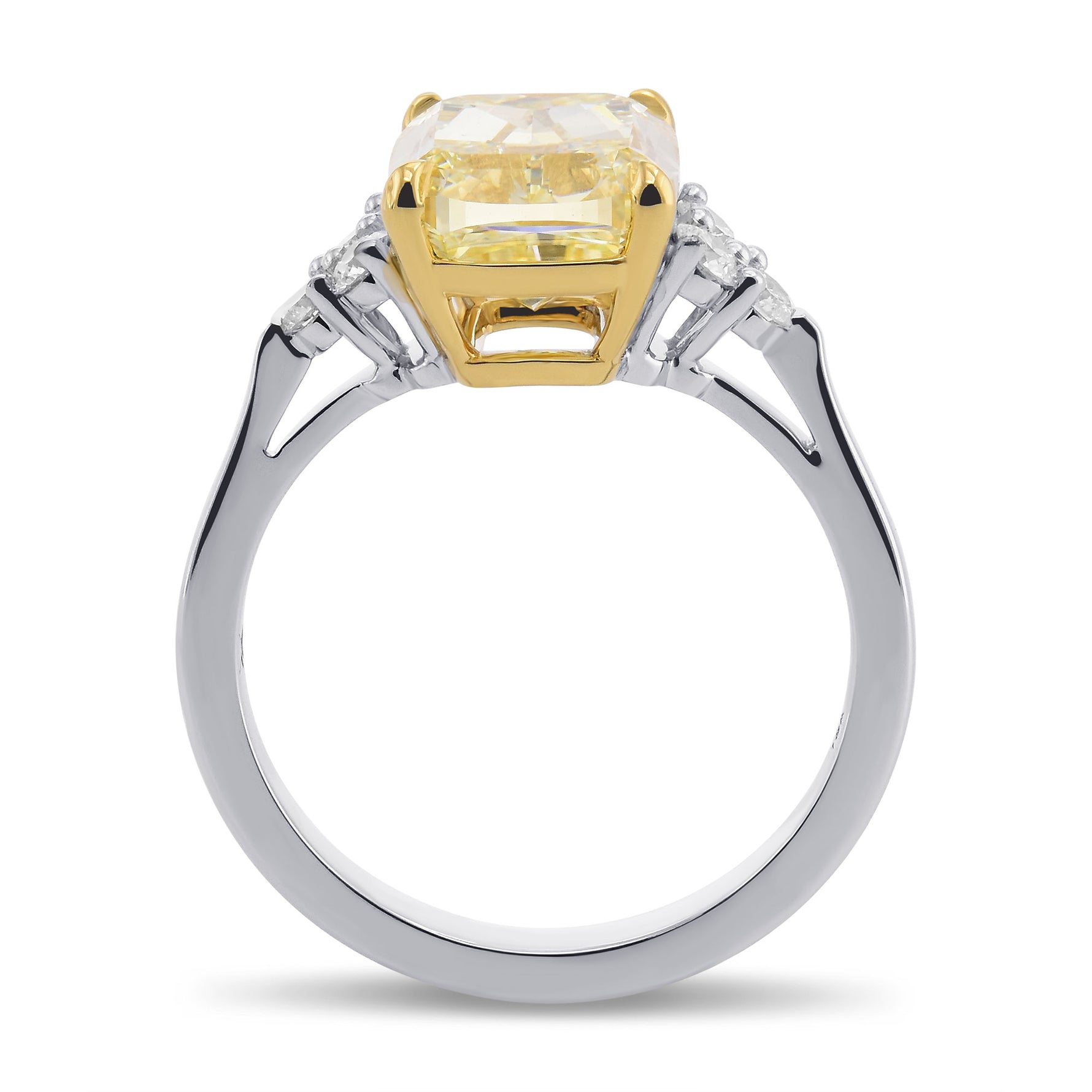 Light Yellow Cushion Side Stone Diamond Ring