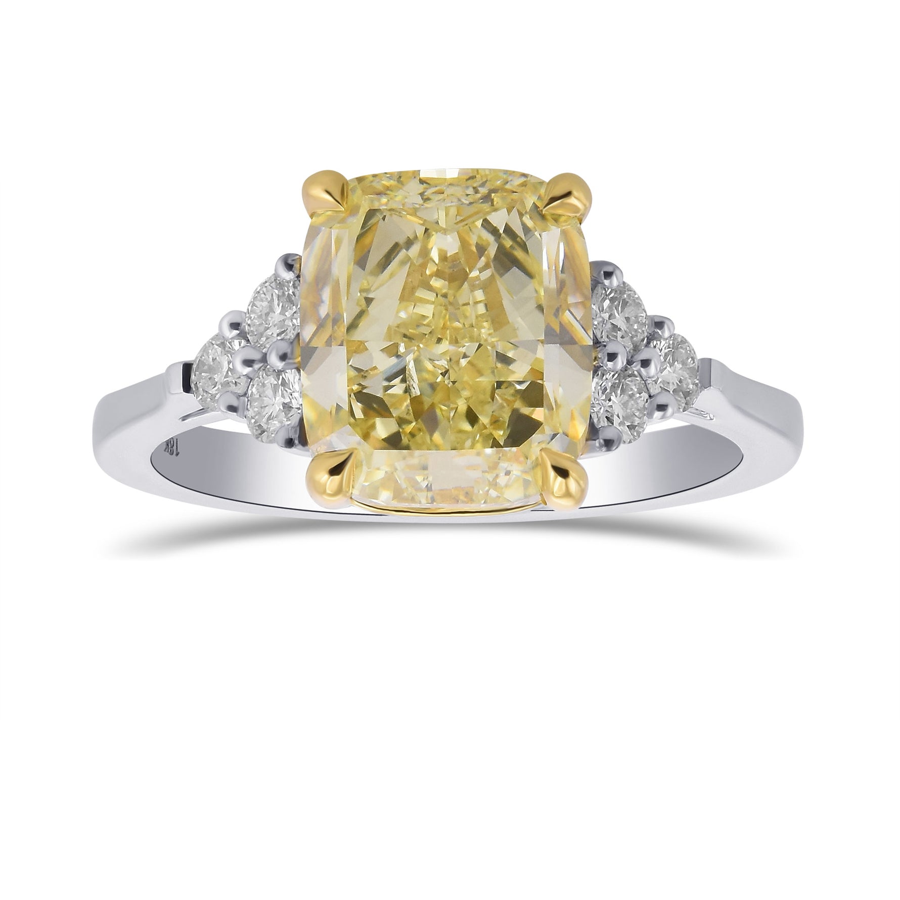 Light Yellow Cushion Side Stone Diamond Ring