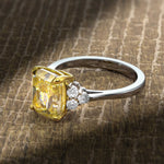 Light Yellow Cushion Side Stone Diamond Ring