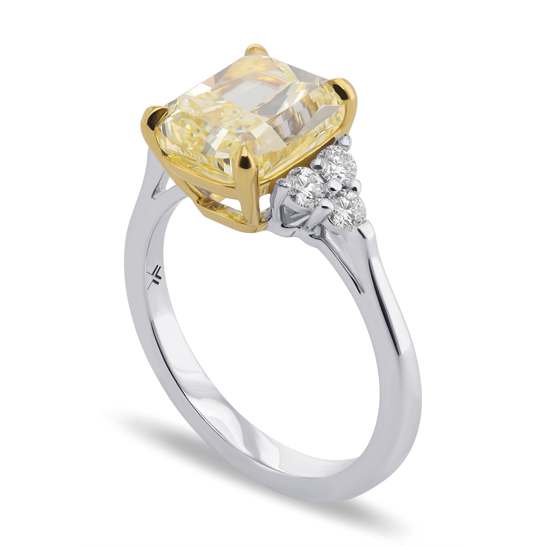 Light Yellow Cushion Side Stone Diamond Ring