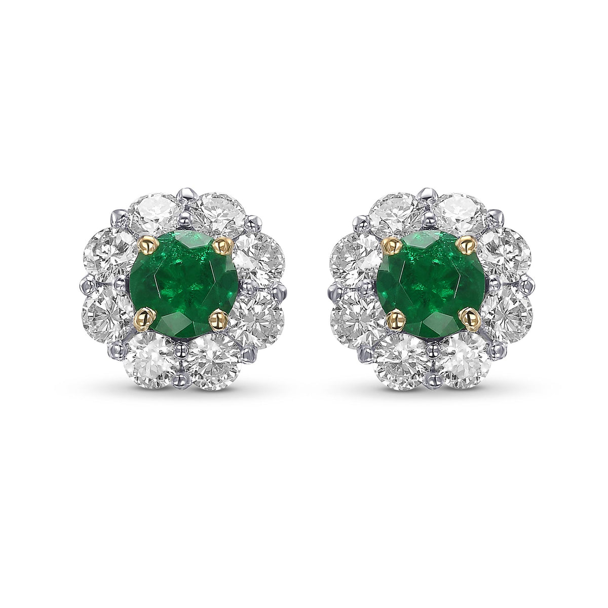 Round Emerald & Diamond Halo Earrings