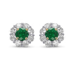 Round Emerald & Diamond Halo Earrings