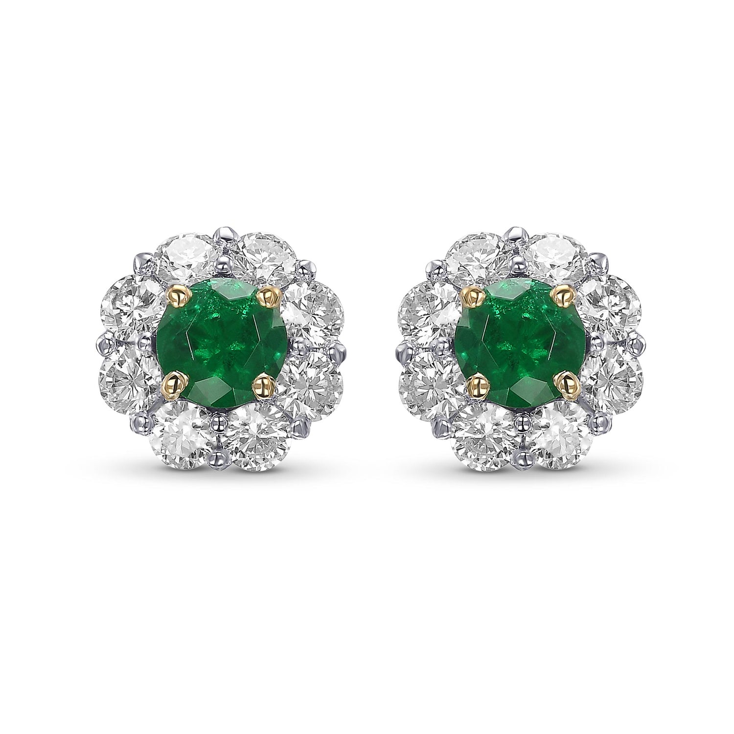 Round Emerald & Diamond Halo Earrings