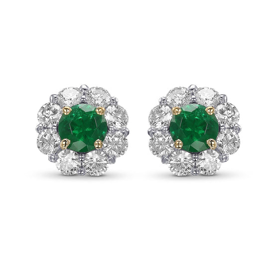 Round Emerald & Diamond Halo Earrings