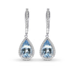 Pear Aquamarine Halo Drop Diamond Earrings 