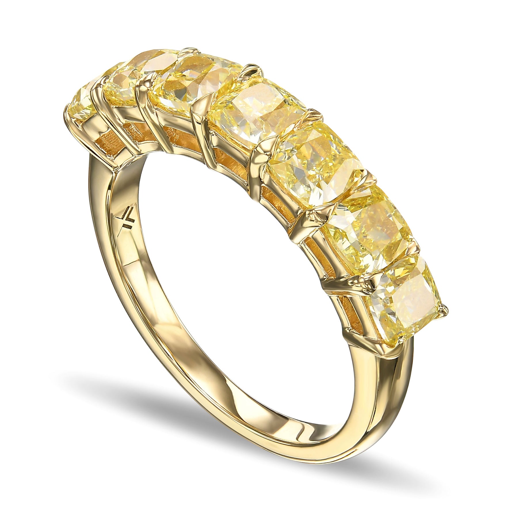 Seven Stone Fancy Intense Yellow Cushion Diamond Band 