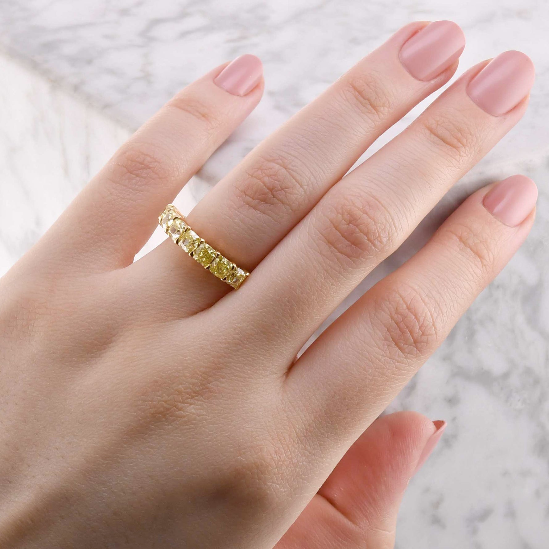 Seven Stone Fancy Intense Yellow Cushion Diamond Band 