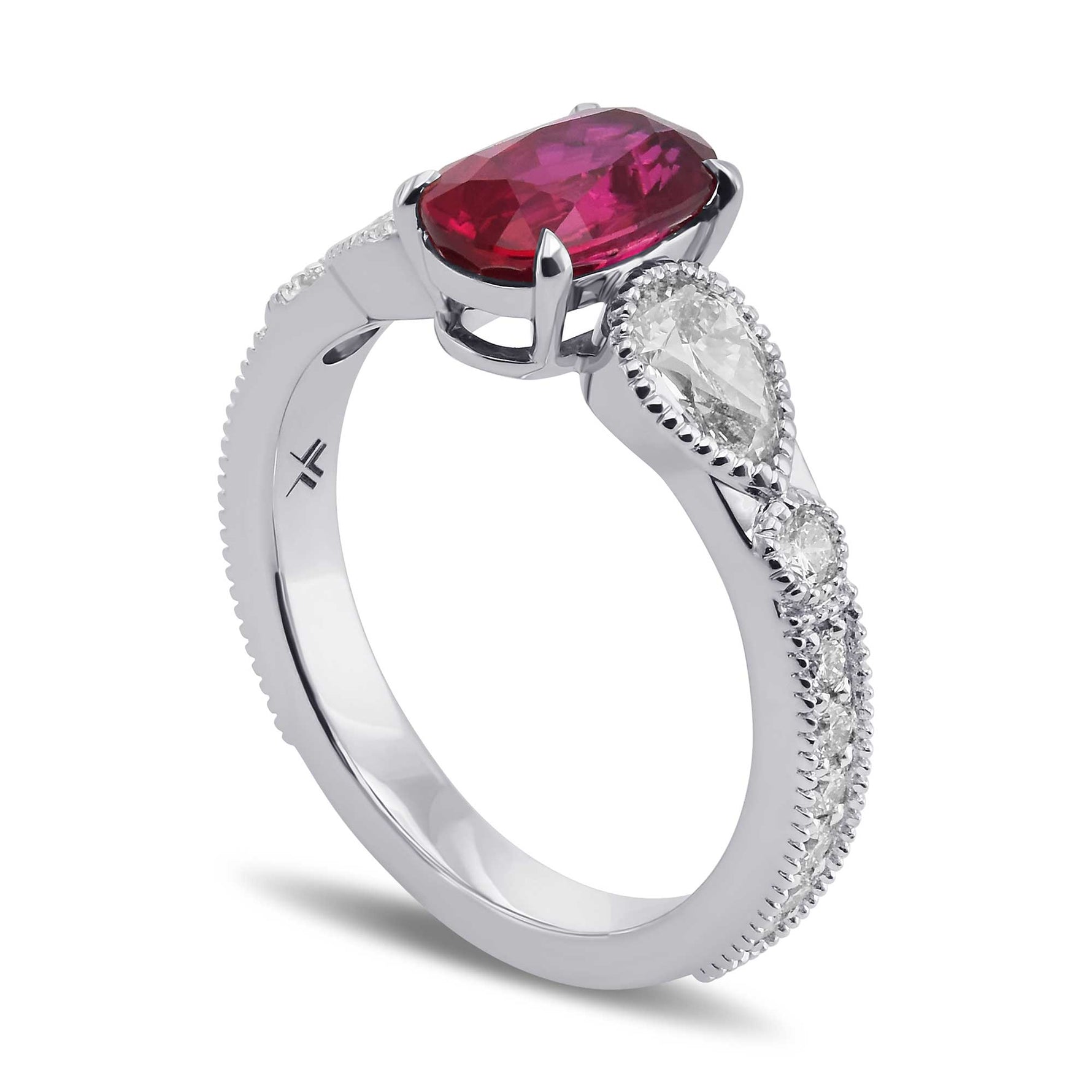 Oval Ruby and Diamond Pear 3-stone Ring