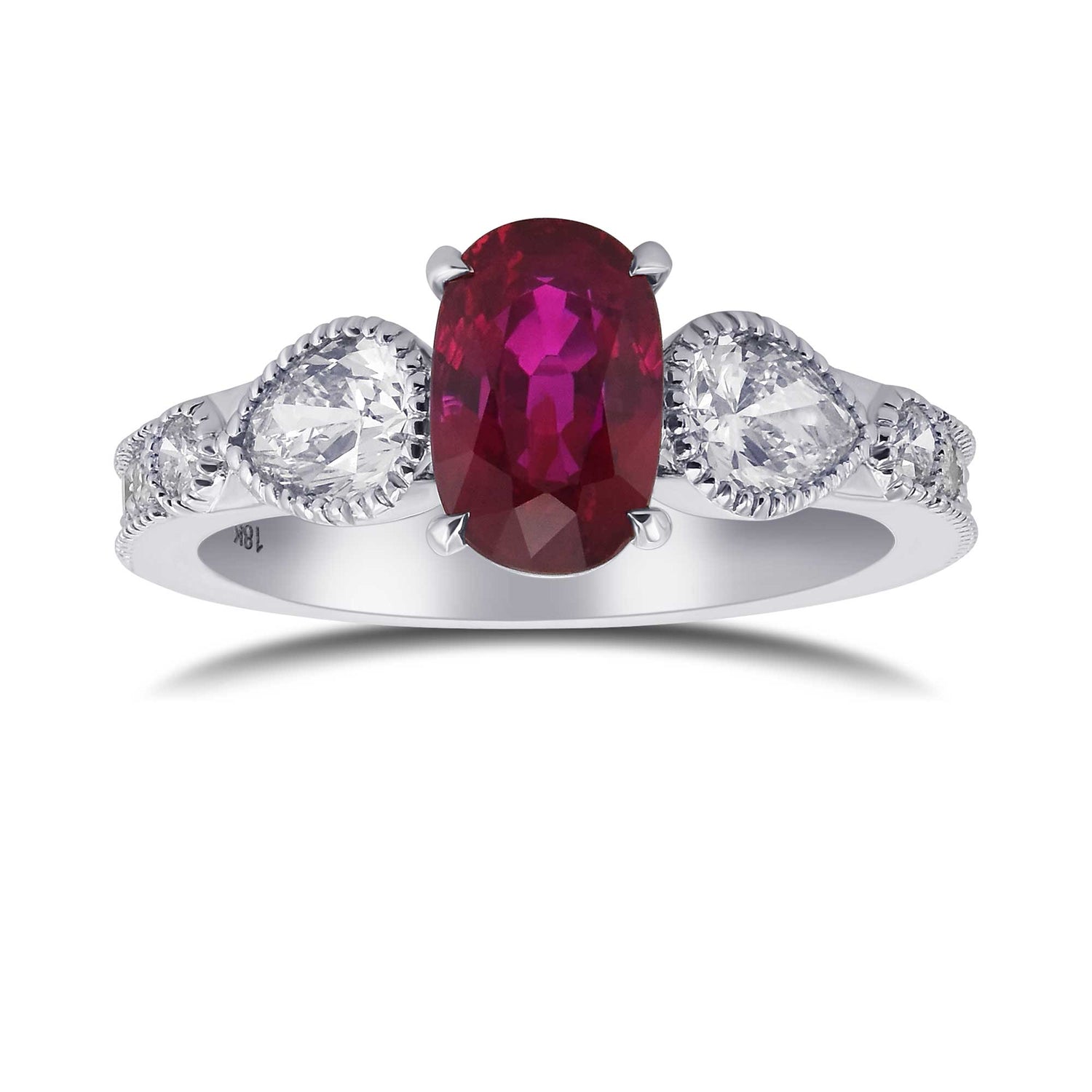Oval Ruby and Diamond Pear 3-stone Ring