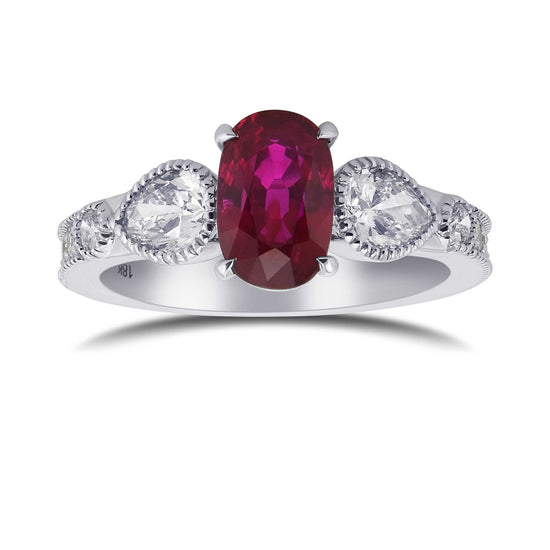Oval Ruby and Diamond Pear 3-stone Ring