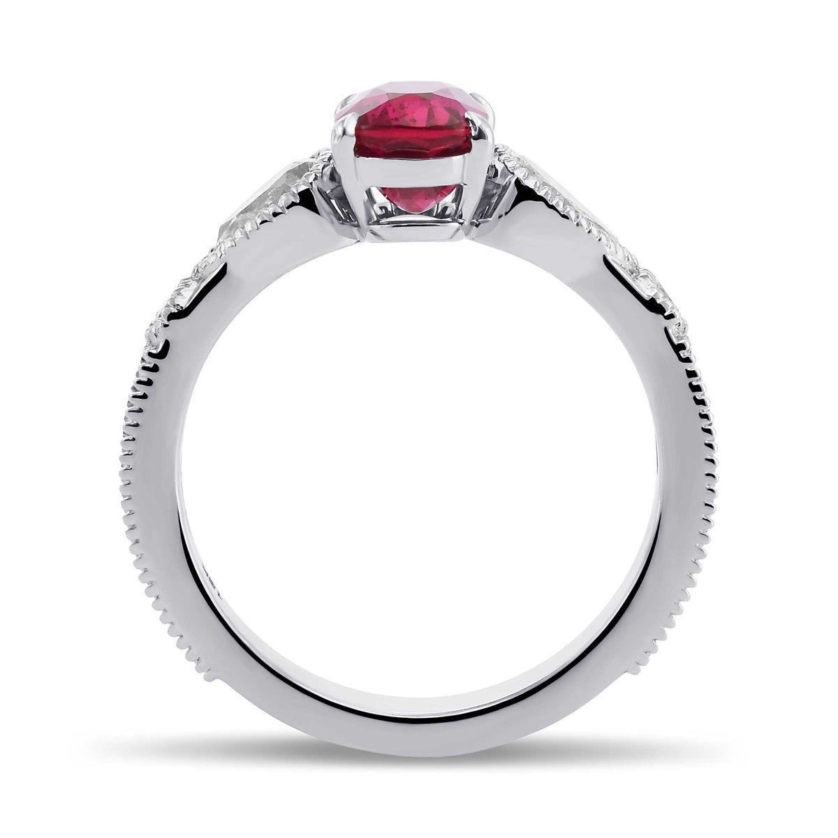 Oval Ruby and Diamond Pear 3-stone Ring