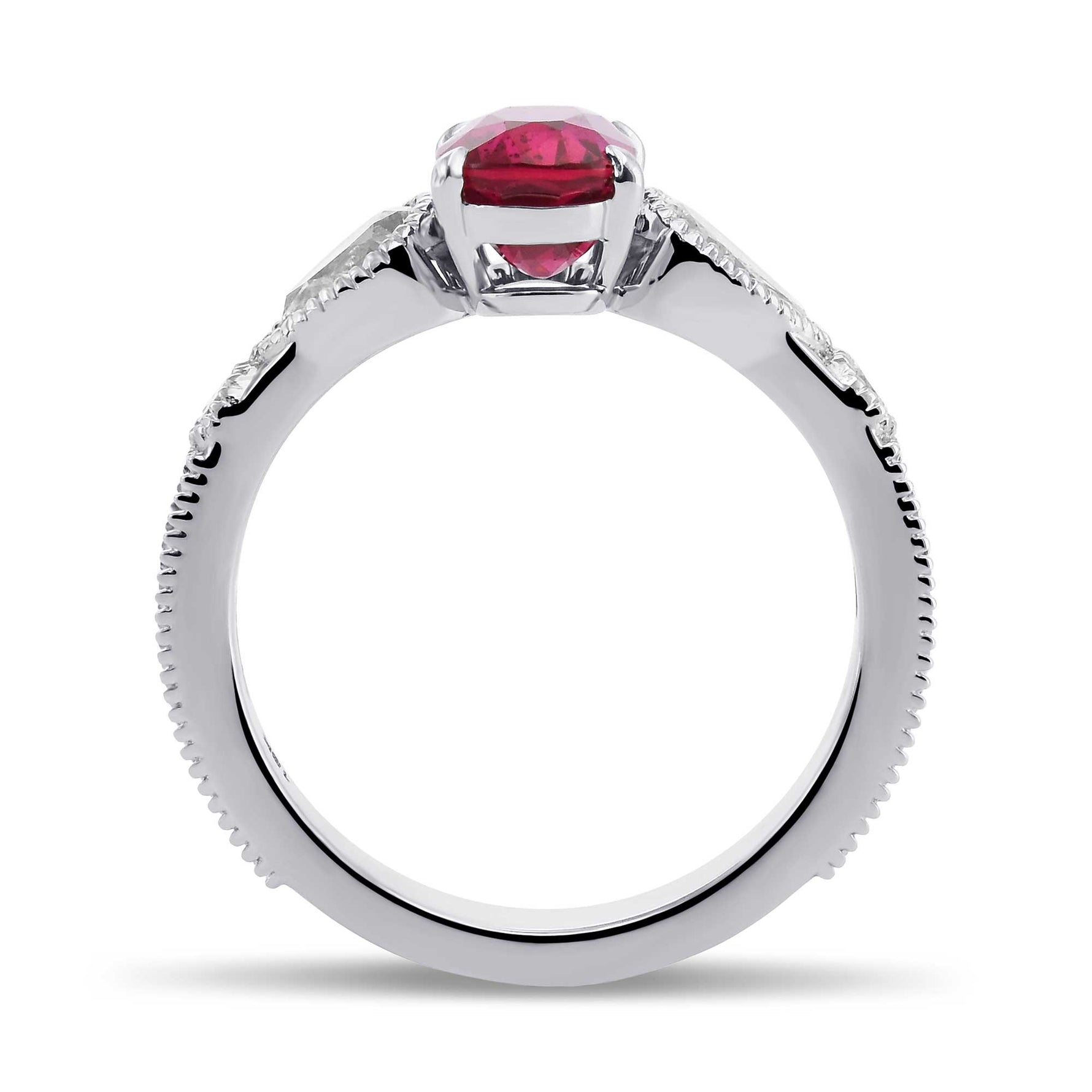 Oval Ruby and Diamond Pear 3-stone Ring