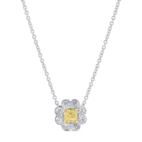  Fancy Intense Yellow Asscher-Cut Halo Diamond Pendant