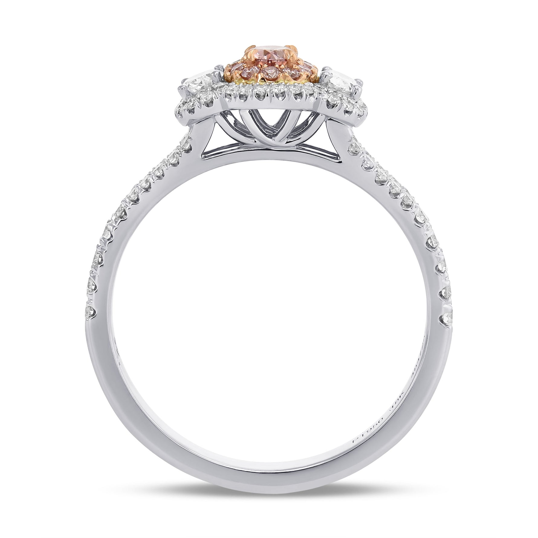 Fancy Intense Pink Diamond Oval 3 Stone Halo Ring