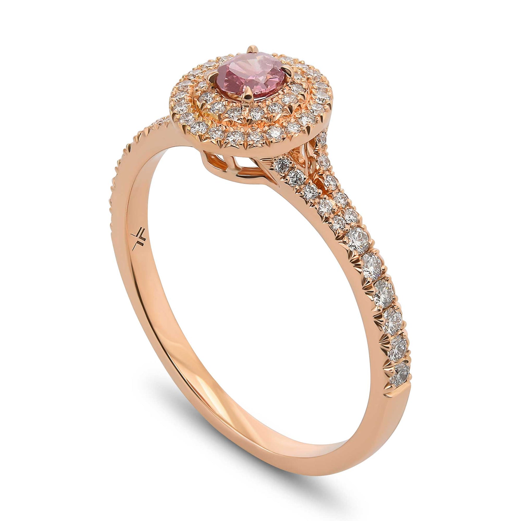 Fancy Vivid Purplish Pink Oval Double Halo Diamond Ring