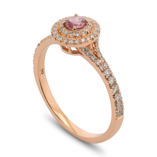 Fancy Vivid Purplish Pink Oval Double Halo Diamond Ring