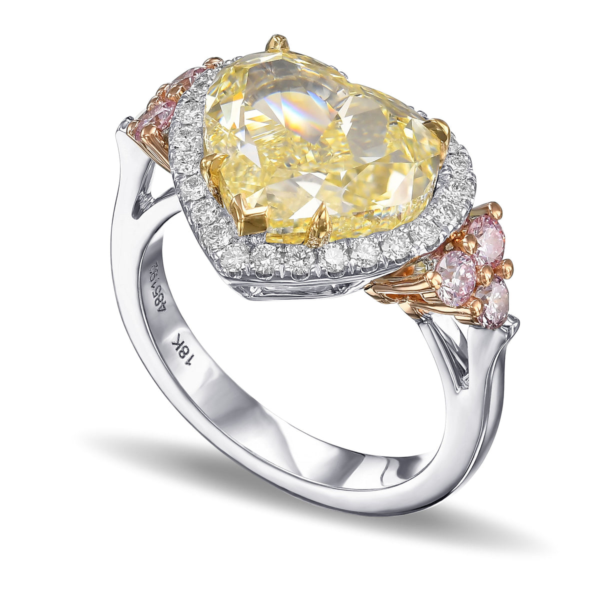 Fancy Light Yellow Heart Side-stone Ring