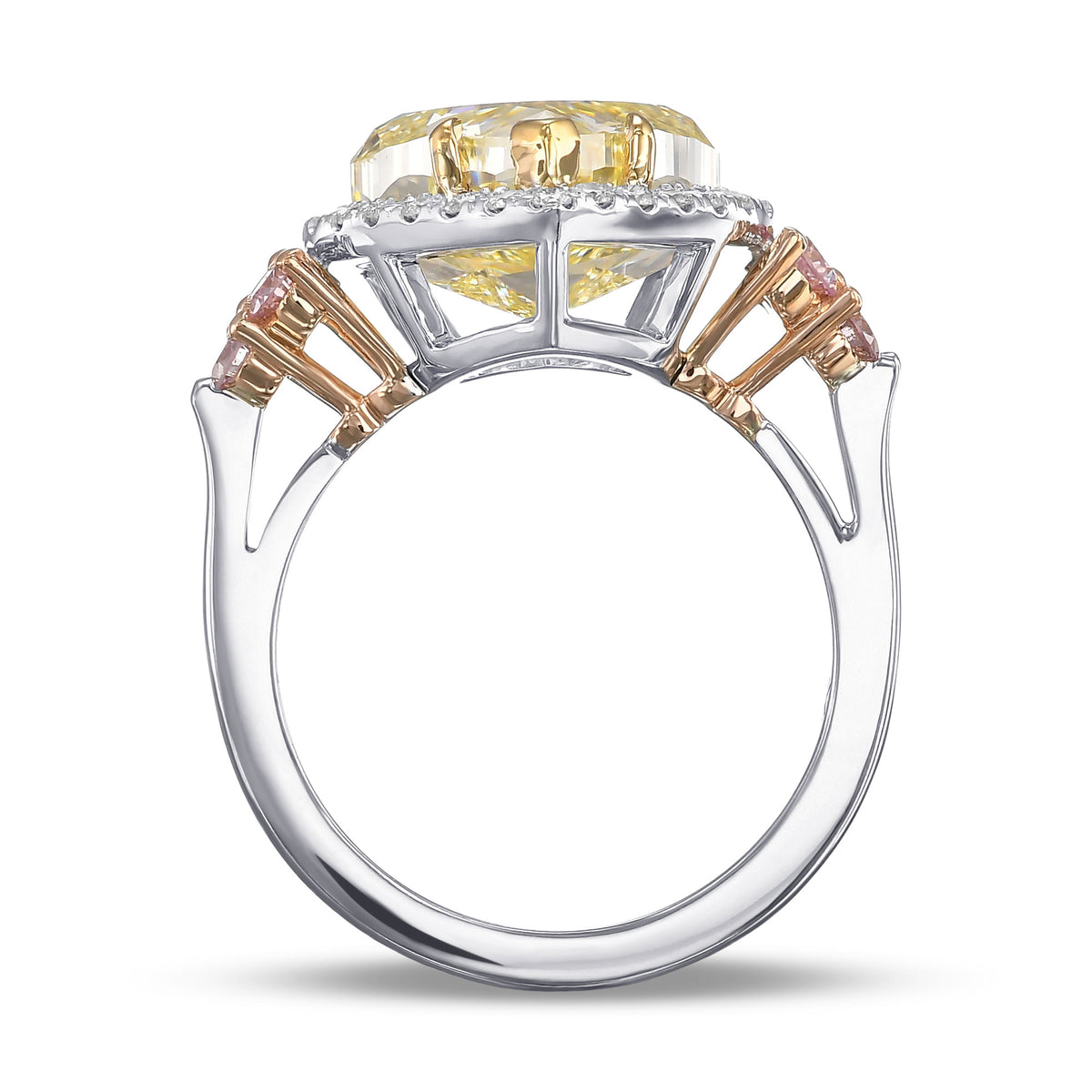 Fancy Light Yellow Heart Side-stone Ring