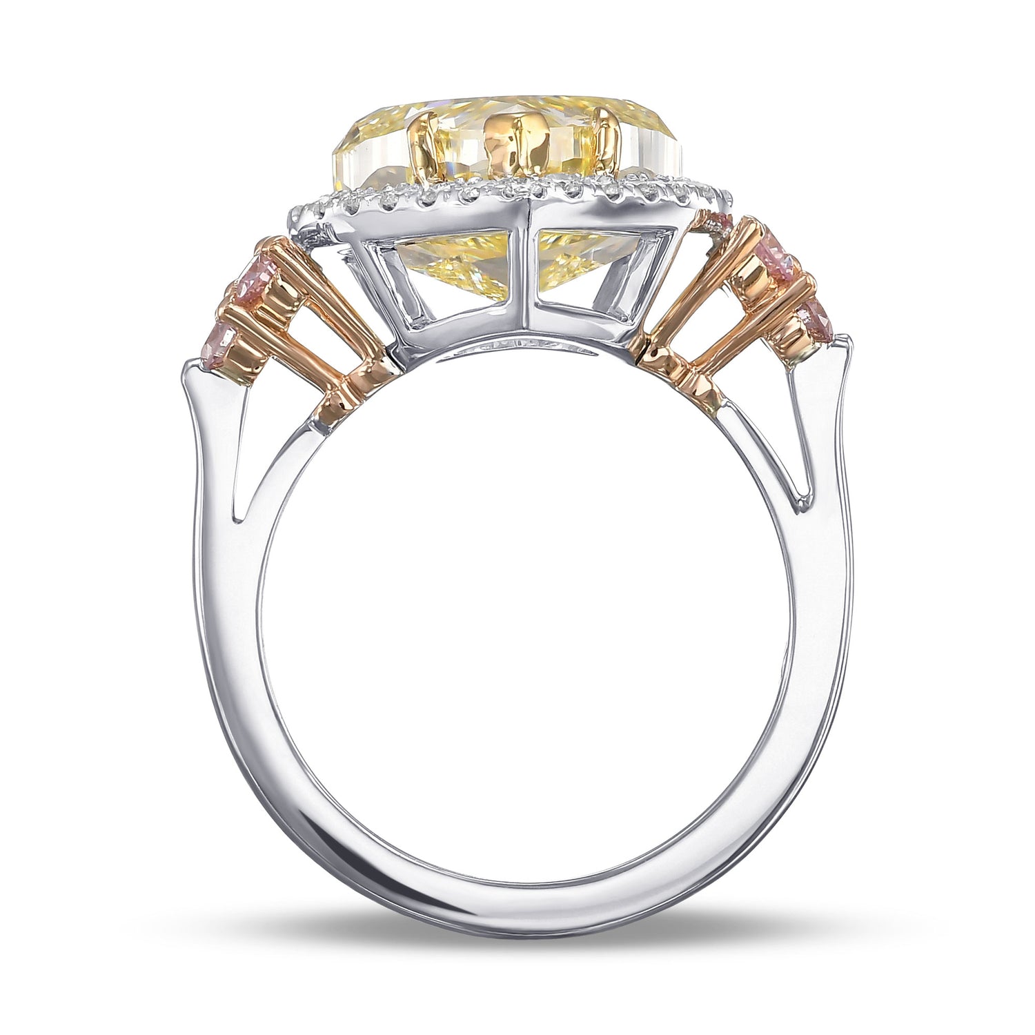 Fancy Light Yellow Heart Side-stone Ring