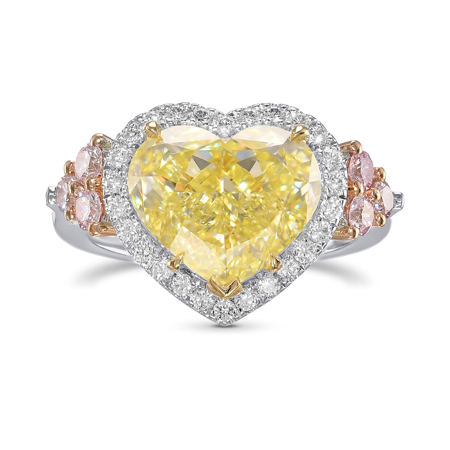 Fancy Light Yellow Heart Side-stone Ring