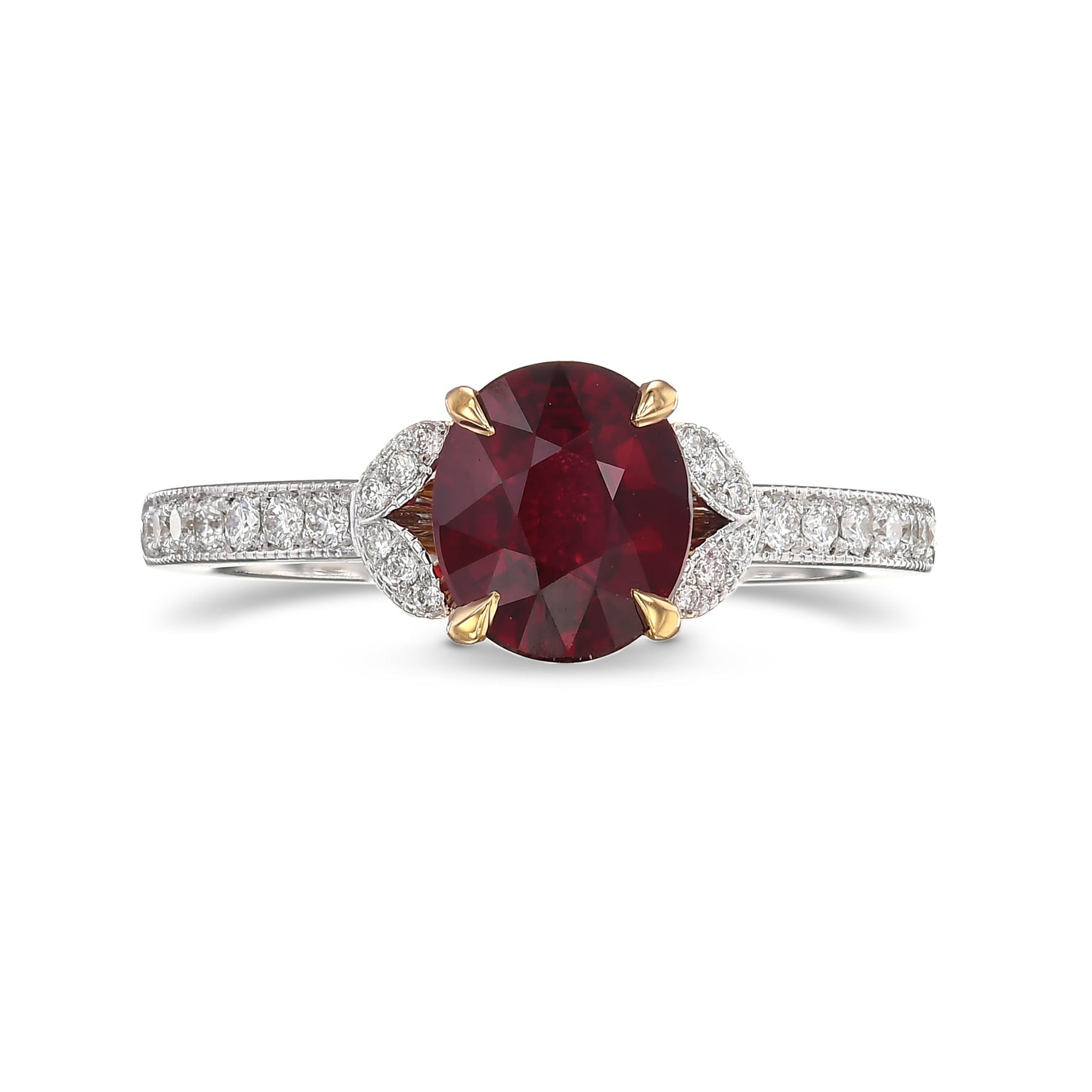 Oval Ruby Side Stone Ring