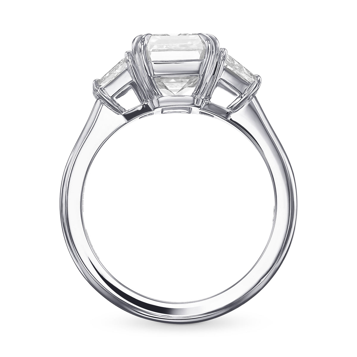 Emerald and Trapezoid 3-stone White Diamond Ring