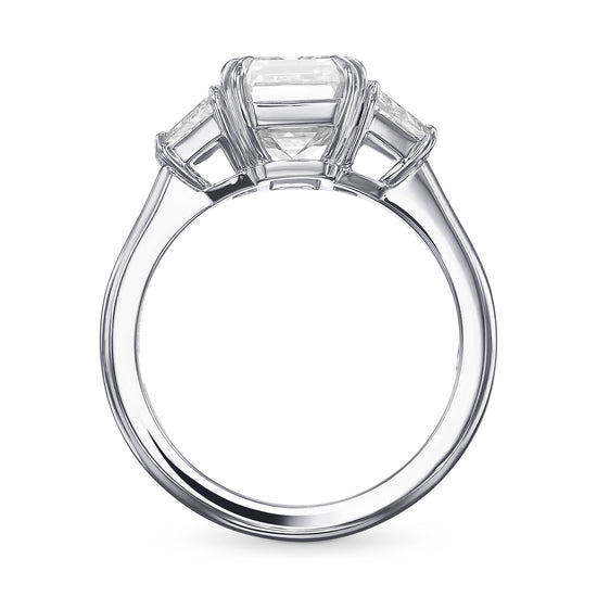Emerald and Trapezoid 3-stone White Diamond Ring