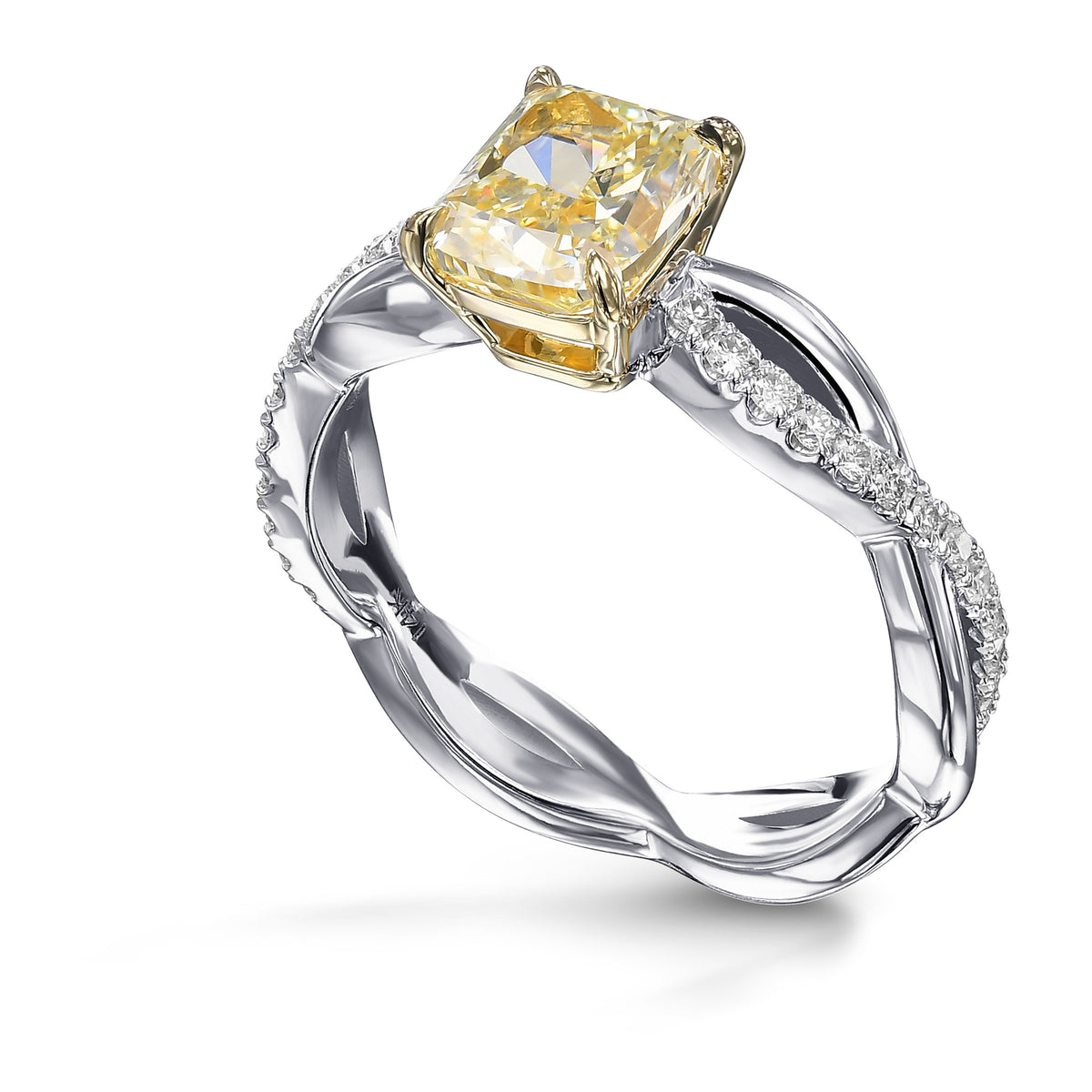 Fancy Light Yellow Cushion Side-stone Diamond Ring