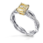 Fancy Light Yellow Cushion Side-stone Diamond Ring