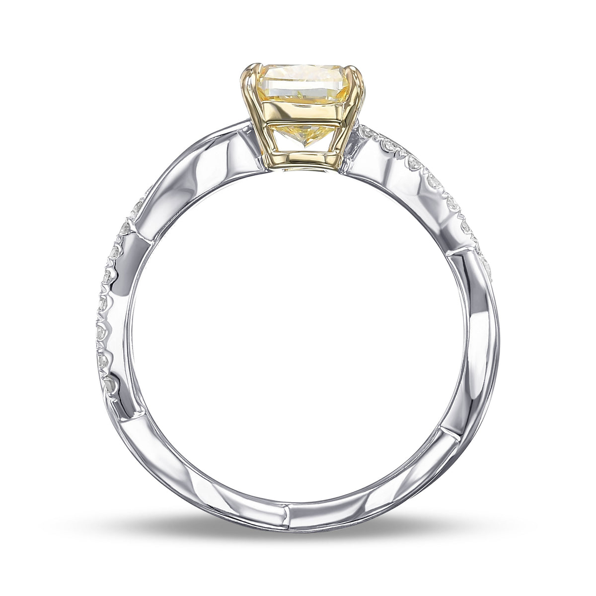Fancy Light Yellow Cushion Side-stone Diamond Ring