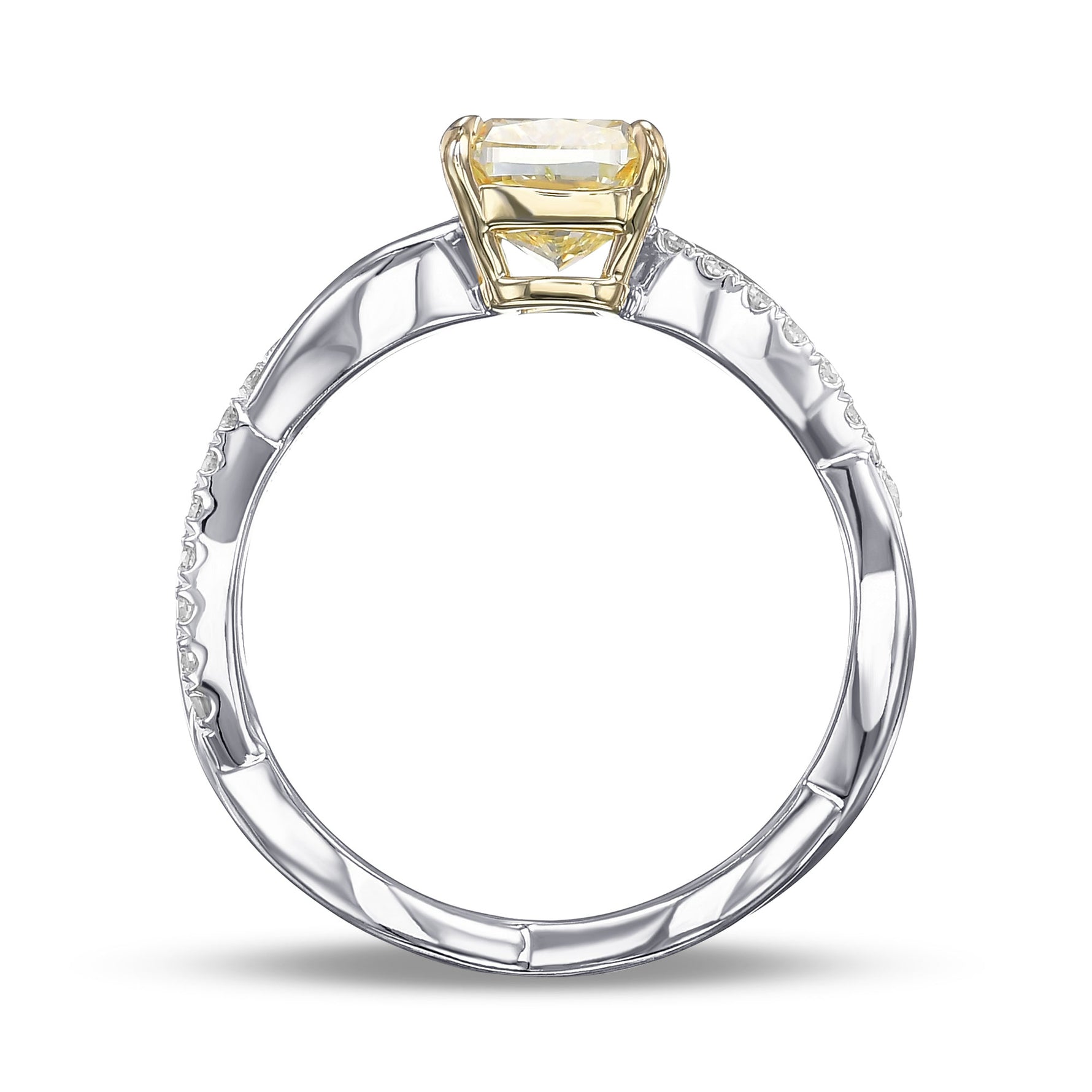 Fancy Light Yellow Cushion Side-stone Diamond Ring