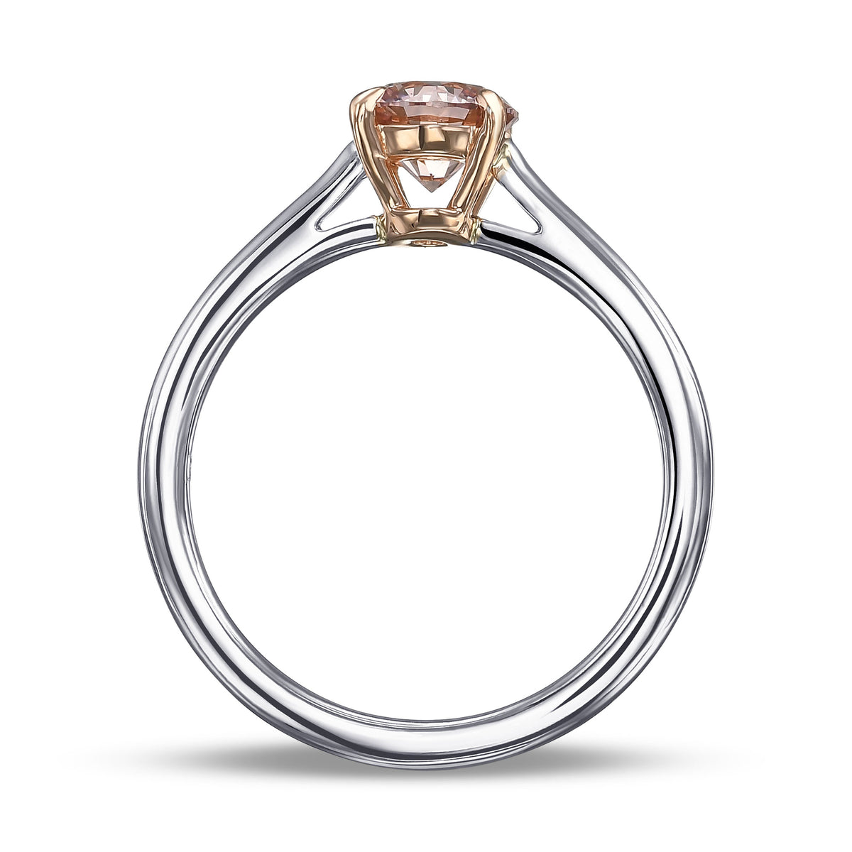 Fancy Orangy Pink Round Solitaire Diamond Ring