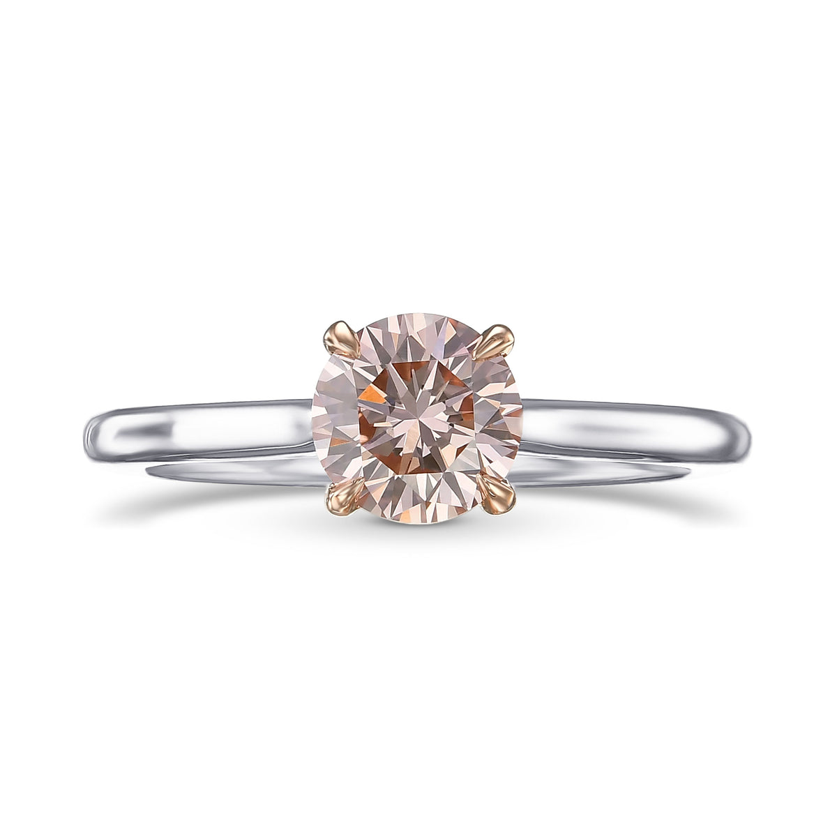 Fancy Orangy Pink Round Solitaire Diamond Ring