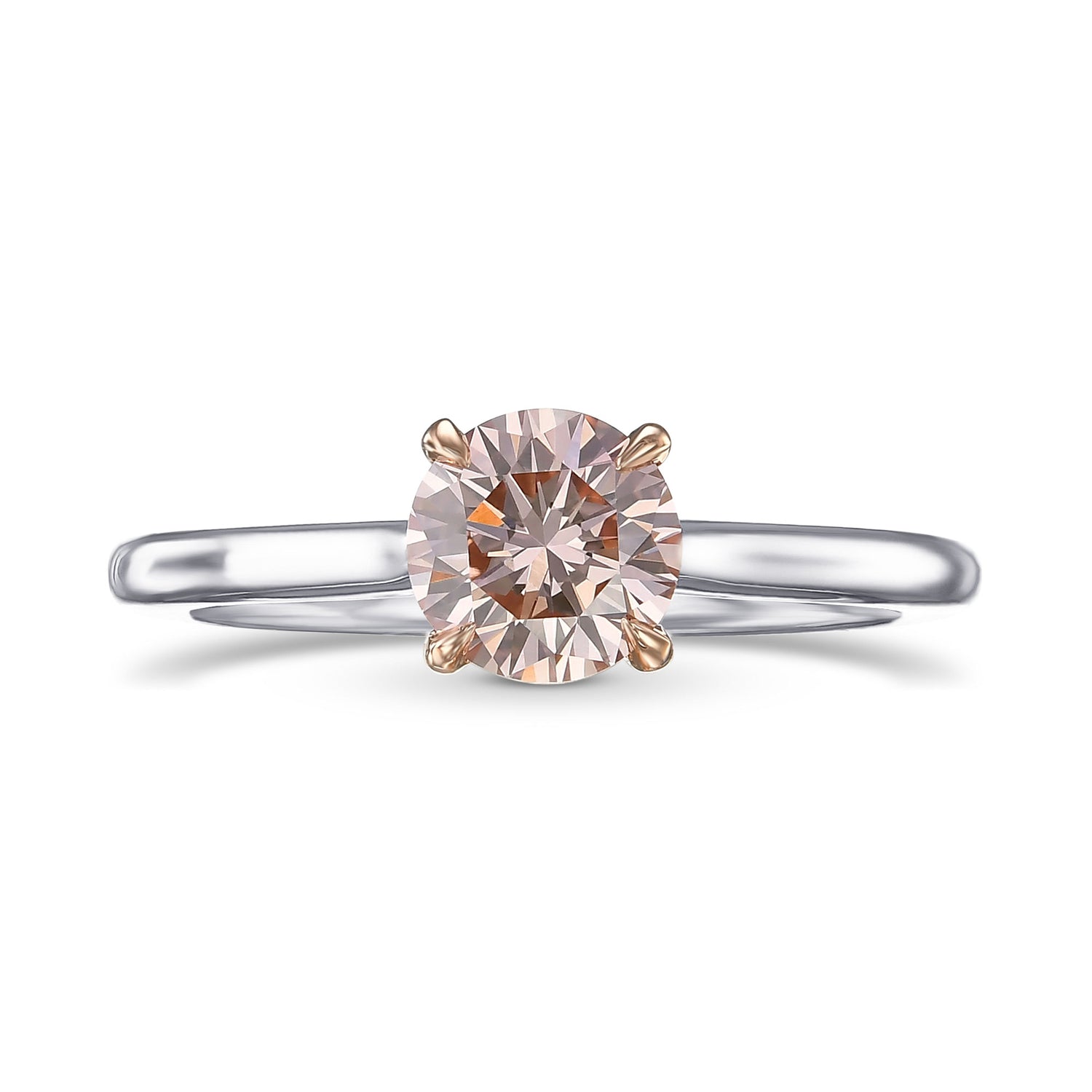 Fancy Orangy Pink Round Solitaire Diamond Ring