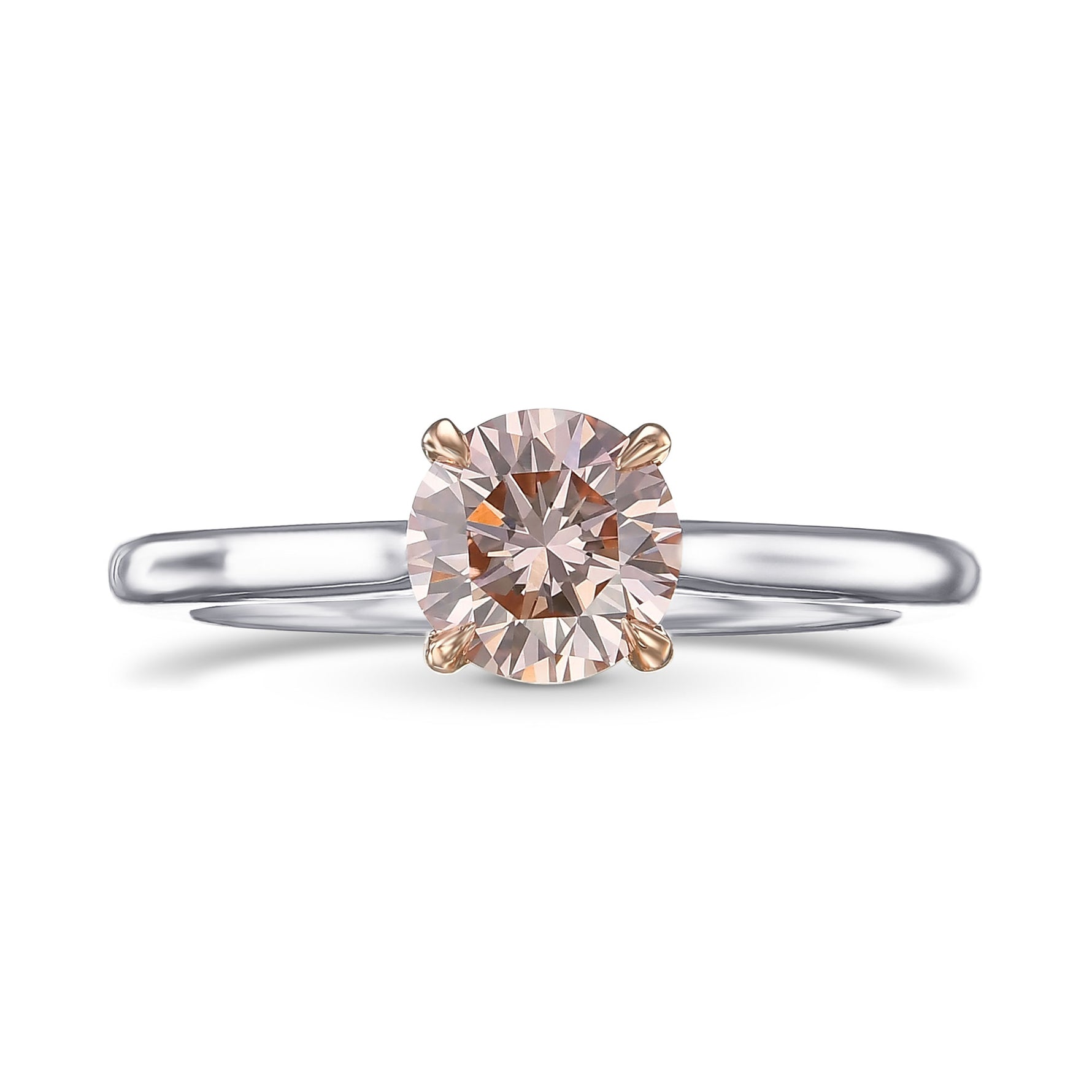 Fancy Orangy Pink Round Solitaire Diamond Ring
