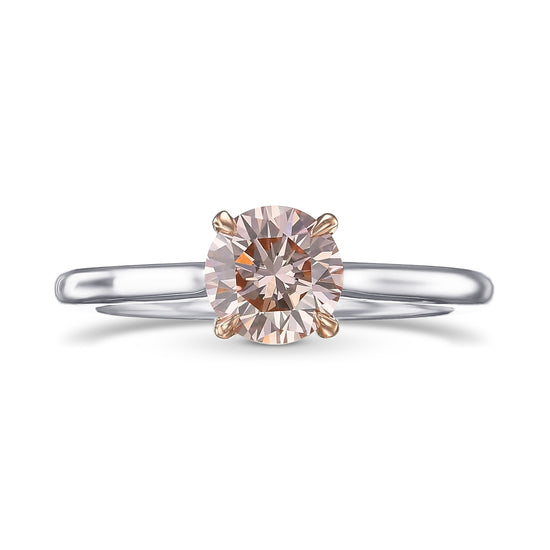 Fancy Orangy Pink Round Solitaire Diamond Ring