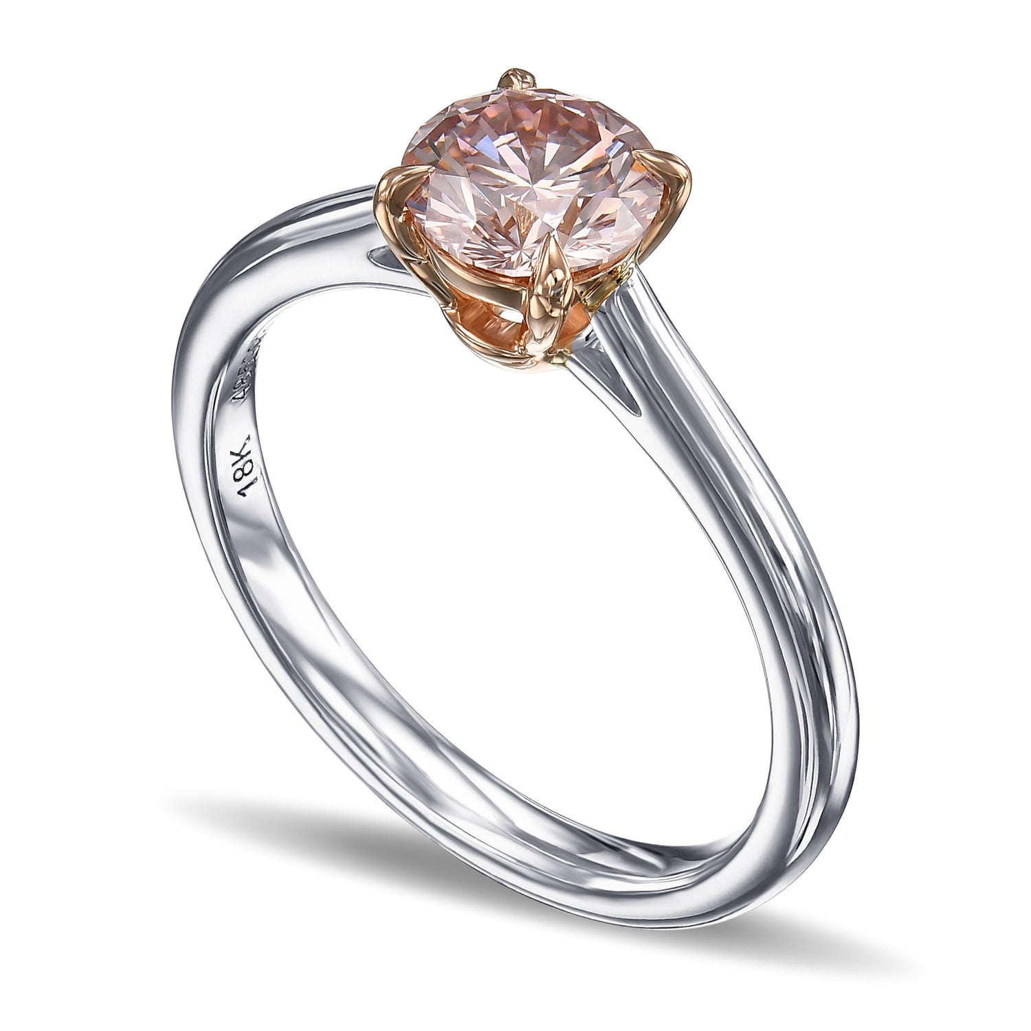 Fancy Orangy Pink Round Solitaire Diamond Ring