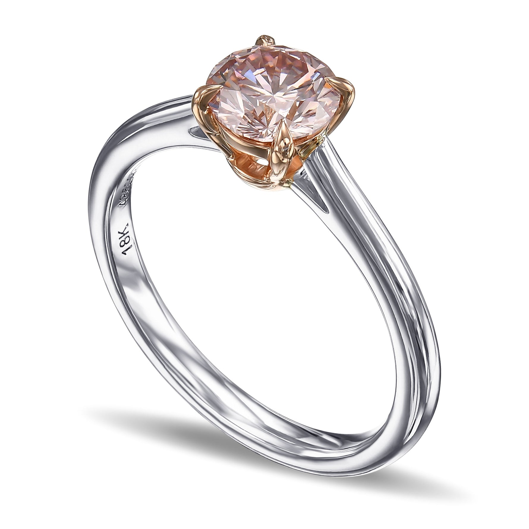 Fancy Orangy Pink Round Solitaire Diamond Ring