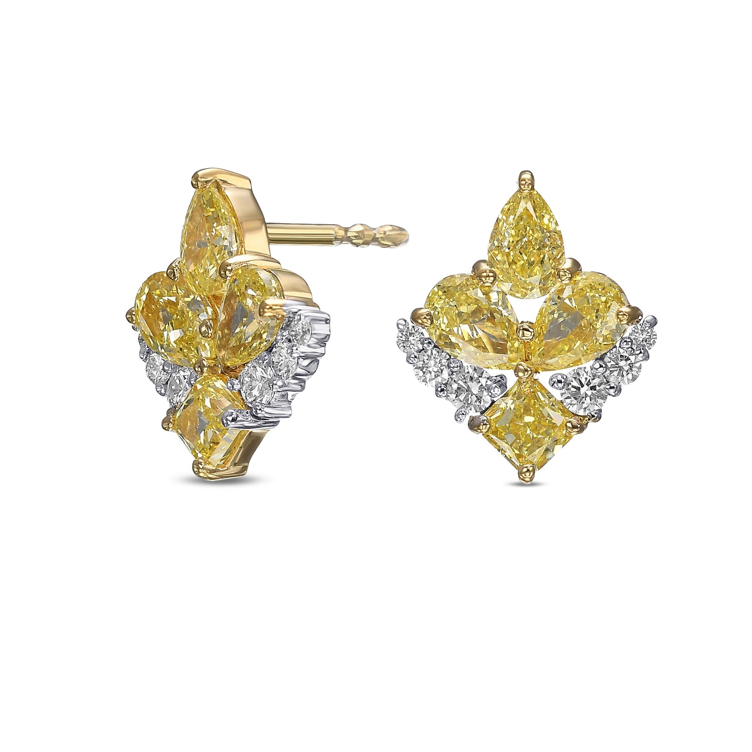Couture Fancy Yellow Pear and Radiant Diamond Stud Earrings