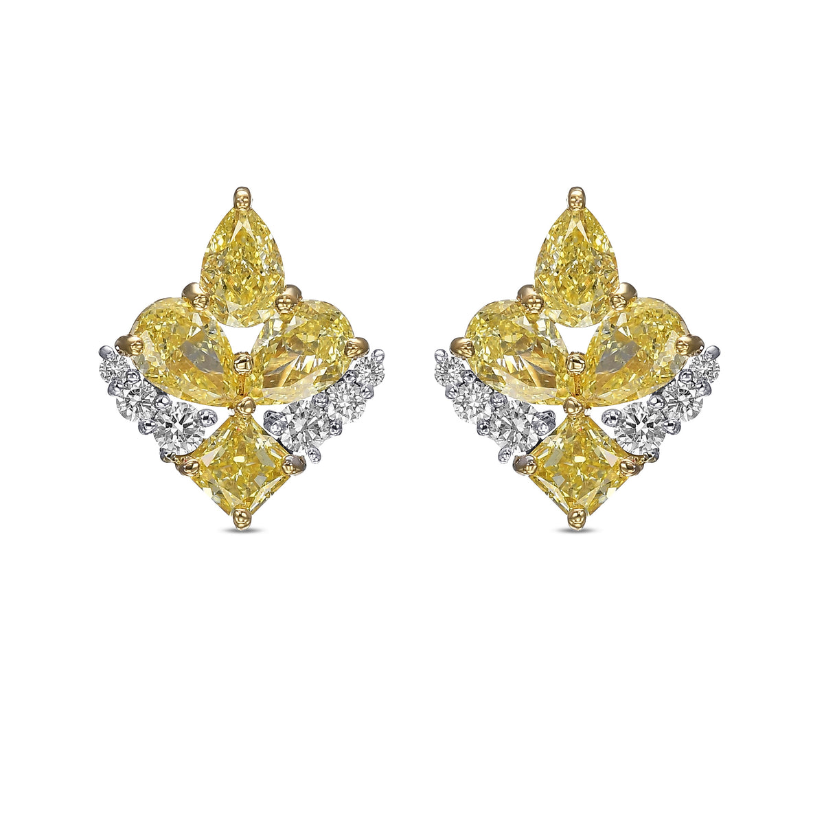Couture Fancy Yellow Pear and Radiant Diamond Stud Earrings