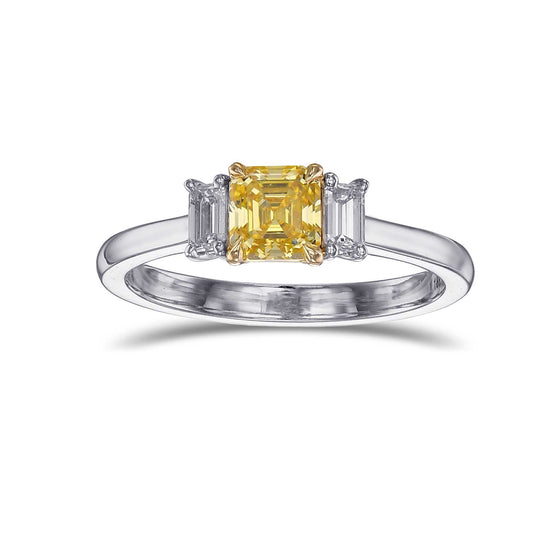 Fancy Intense Yellow Emerald 3-Stone Diamond Ring